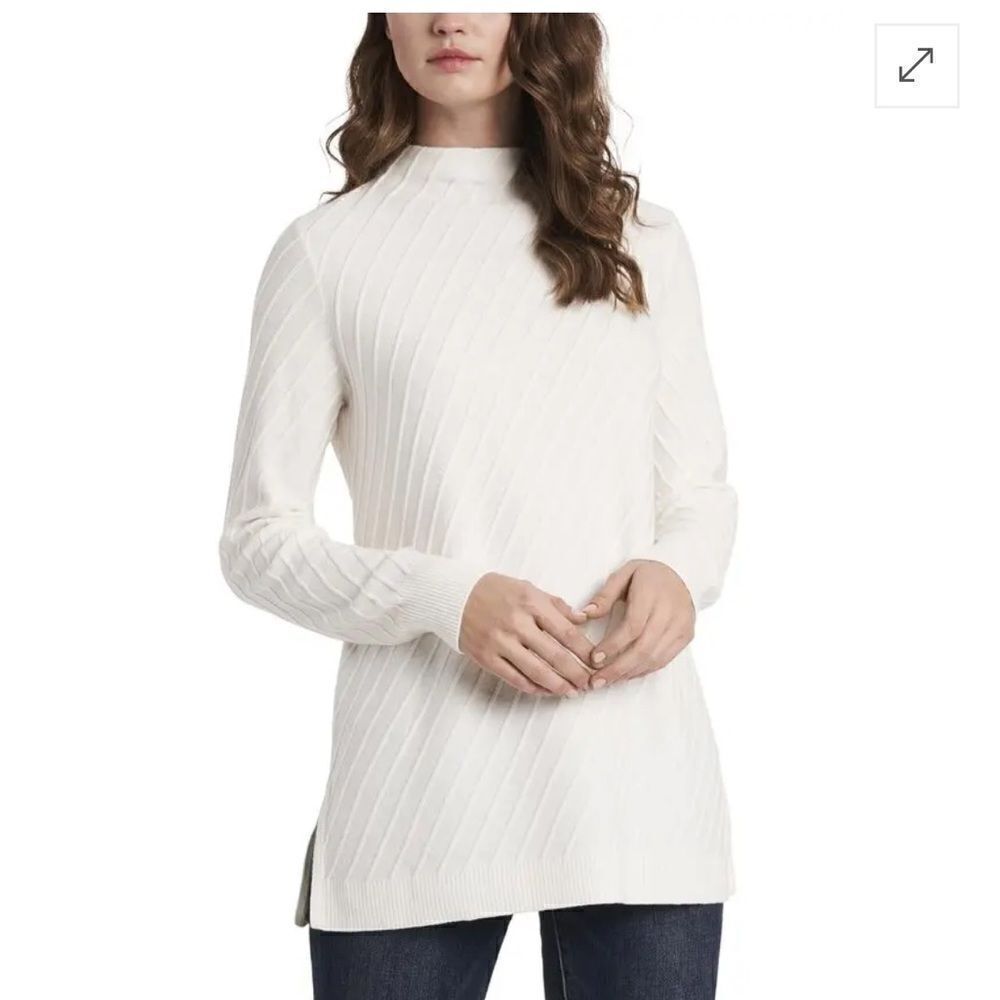 Vince Camuto CableSide Slit Tunic Antique White Women's Sweater pullover…